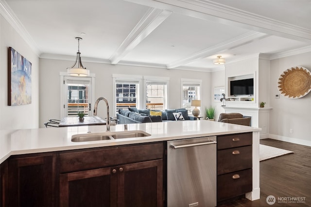 211 Market St, Pacific Beach, WA 98571 - kitchen with open floor plan, stainless steel dishwasher, a sink, and light countertops