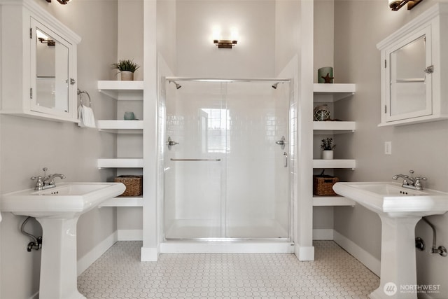 211 Market St, Pacific Beach, WA 98571 - full bathroom with a shower stall, baseboards, and a sink