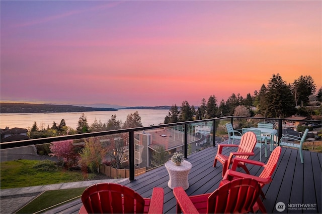 4425 Paradise Ave W, University Place, WA 98466 - deck at dusk featuring a water view