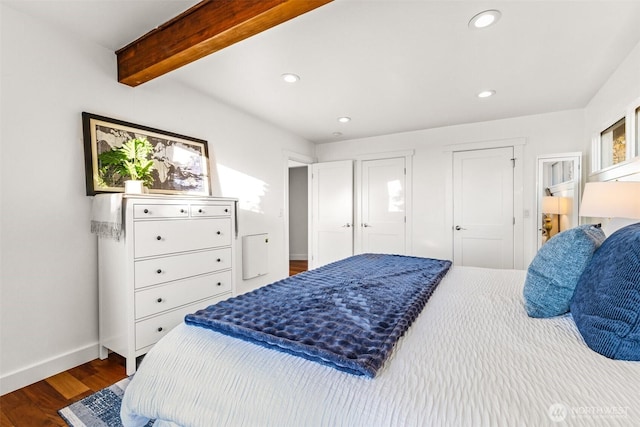 4425 Paradise Ave W, University Place, WA 98466 - bedroom featuring wood finished floors, beamed ceiling, baseboards, and recessed lighting