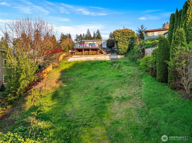 4425 Paradise Ave W, University Place, WA 98466 - view of green lawn with a deck and stairs