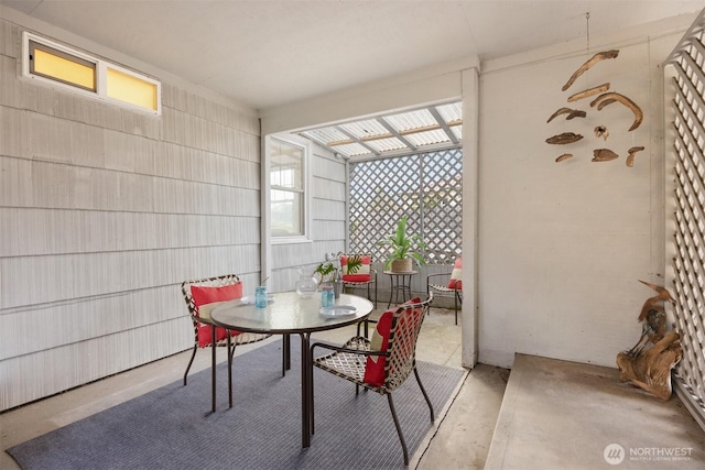 interior space with outdoor dining area