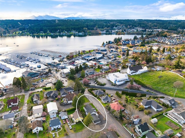 aerial view with a water view