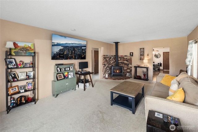 2824 Pacific Ave, Hoquiam, WA 98550 - carpeted living area featuring a wood stove