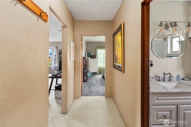 2824 Pacific Ave, Hoquiam, WA 98550 - corridor with a wealth of natural light, a sink, and light carpet