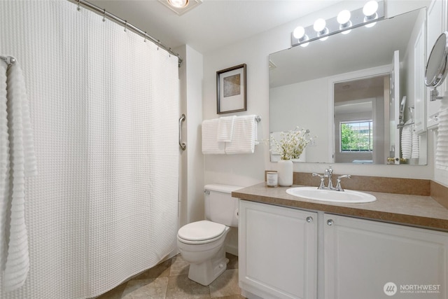 130 NE 95th St Unit A203, Seattle, WA 98115 - bathroom with vanity, tile patterned flooring, toilet, and a shower with curtain