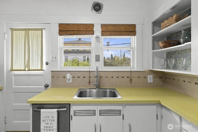 902 Wood Ave, Sumner, WA 98390 - kitchen featuring light countertops, dishwasher, a sink, and backsplash