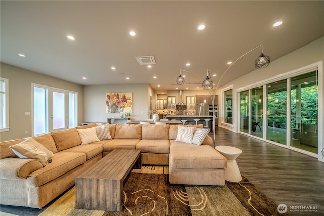 5469 Wood Duck Loop, Blaine, WA 98230 - living room featuring recessed lighting and dark wood-type flooring