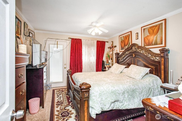 1444 SE Central Ave, College Place, WA 99324 - bedroom featuring ceiling fan, carpet floors, and ornamental molding