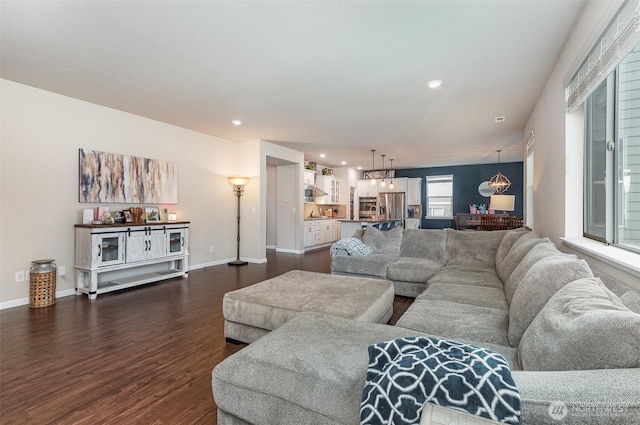 27631 154th Pl SE, Kent, WA 98042 - living area with dark wood-style floors, baseboards, recessed lighting, and a chandelier