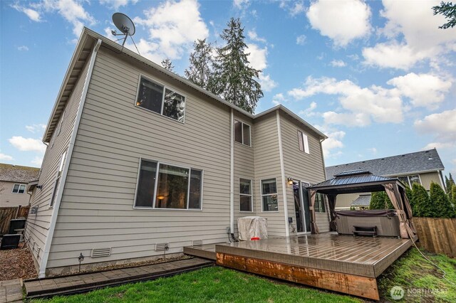 27631 154th Pl SE, Kent, WA 98042 - back of house featuring fence, a gazebo, a deck, and a hot tub
