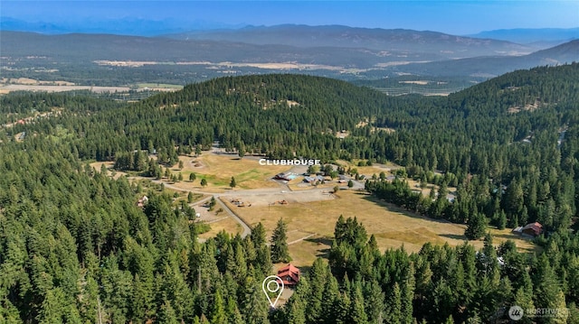aerial view with a mountain view and a forest view