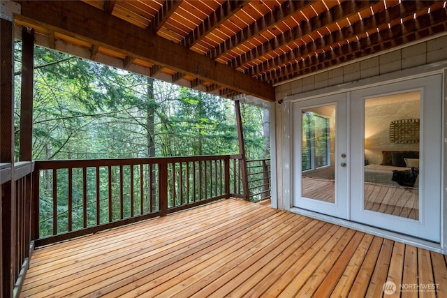 wooden terrace with french doors