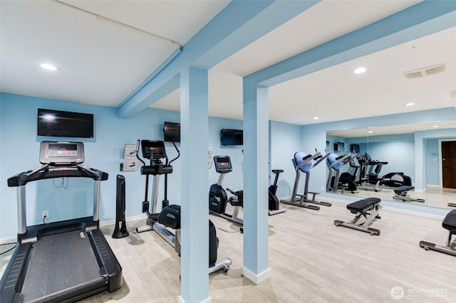 7021 Sand Point Way Unit B319, Seattle, WA 98115 - gym with wood finished floors and recessed lighting