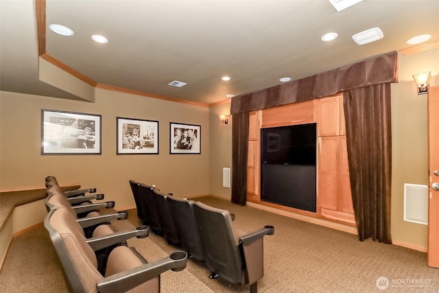 15026 40th Ave W Unit 7-203, Lynnwood, WA 98087 - cinema featuring light colored carpet, visible vents, baseboards, recessed lighting, and ornamental molding