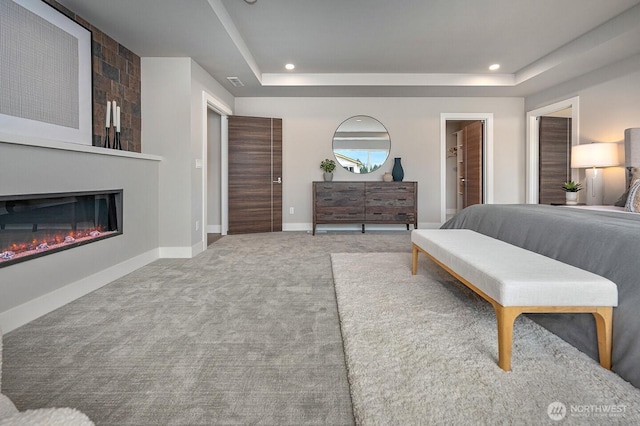 1515 141st St E Unit 72, Tacoma, WA 98445 - bedroom featuring carpet, a tray ceiling, a fireplace, recessed lighting, and baseboards