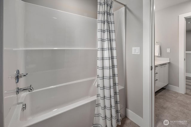 1515 141st St E Unit 72, Tacoma, WA 98445 - bathroom featuring baseboards, shower / tub combo, and vanity