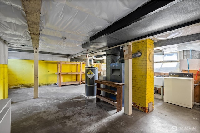below grade area with washer / dryer and gas water heater