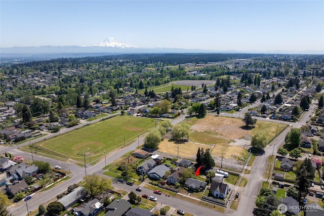 birds eye view of property featuring a residential view and a mountain view