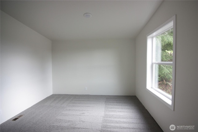 carpeted empty room featuring a wealth of natural light and visible vents