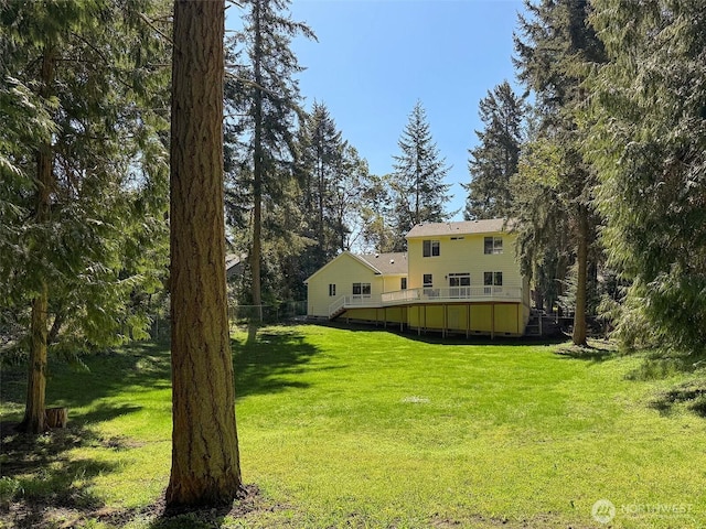 861 Kirner Rd, Sequim, WA 98382 - view of grassy yard featuring a deck and stairway