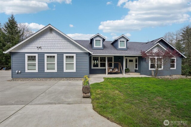 14900 NE Critter Hill Dr, Amboy, WA 98601 - view of front of home featuring a front lawn, a porch, and roof with shingles
