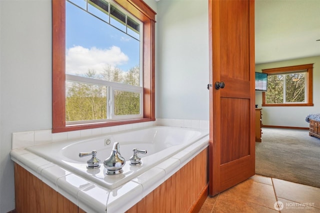 14900 NE Critter Hill Dr, Amboy, WA 98601 - full bathroom featuring healthy amount of natural light, a garden tub, and tile patterned floors