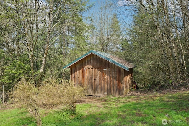 14900 NE Critter Hill Dr, Amboy, WA 98601 - view of shed featuring a forest view