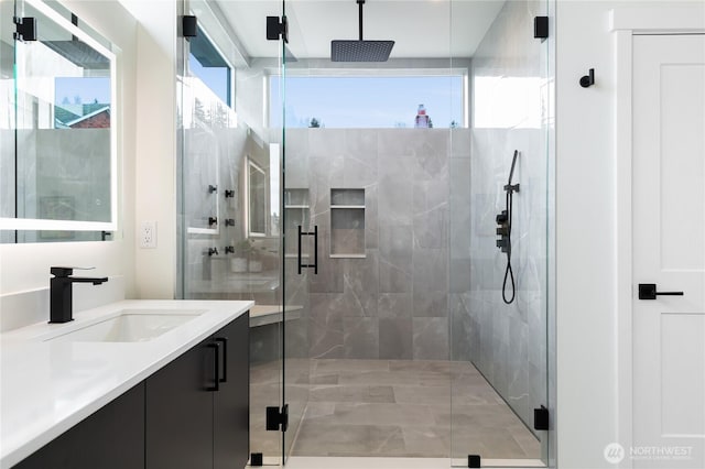 3111 Queen Anne Ave N, Seattle, WA 98119 - full bathroom featuring plenty of natural light, a stall shower, and vanity
