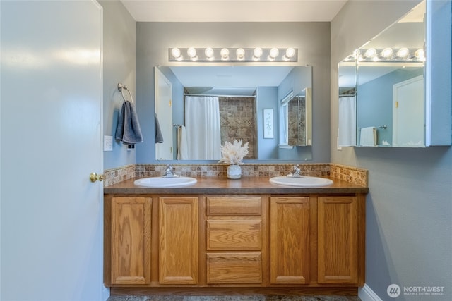 2335 Hawk Dr, Walla Walla, WA 99362 - full bath with double vanity and a shower with curtain