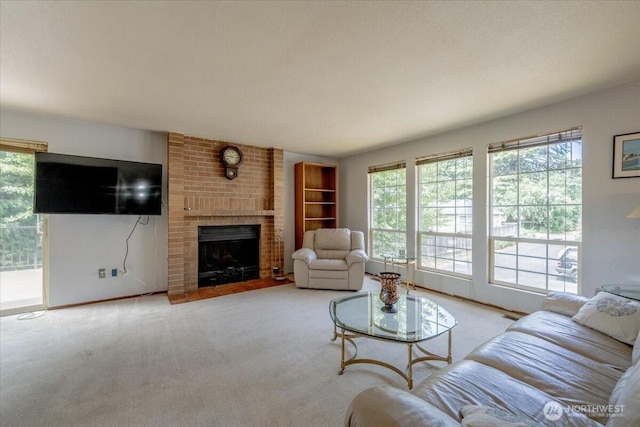 515 N 188th St, Shoreline, WA 98133 - carpeted living room featuring a brick fireplace