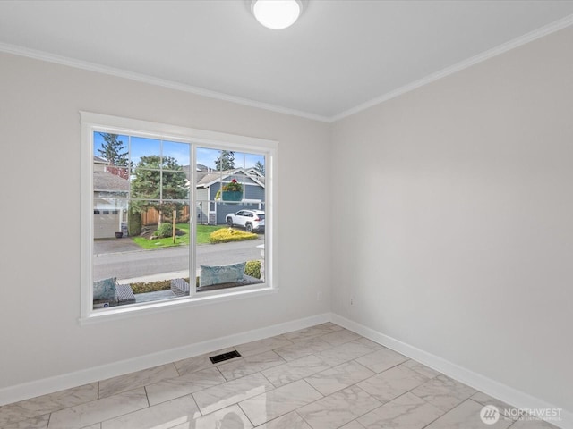 5258 S 285th St, Auburn, WA 98001 - empty room with crown molding, visible vents, baseboards, and marble finish floor