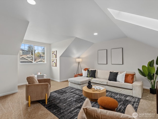 5258 S 285th St, Auburn, WA 98001 - carpeted living area featuring recessed lighting, baseboards, and lofted ceiling with skylight