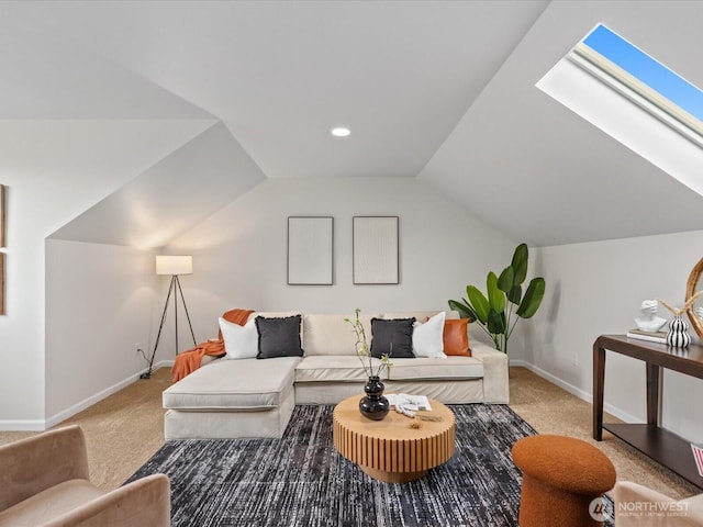 5258 S 285th St, Auburn, WA 98001 - carpeted living area with baseboards and lofted ceiling with skylight
