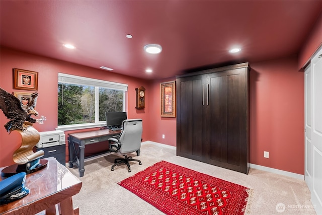 11232 Crescent Valley Dr NW, Gig Harbor, WA 98332 - home office featuring light colored carpet, baseboards, and recessed lighting