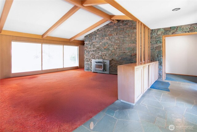 115 Kakela Rd, Winlock, WA 98596 - unfurnished living room with stone flooring, a fireplace, and carpet