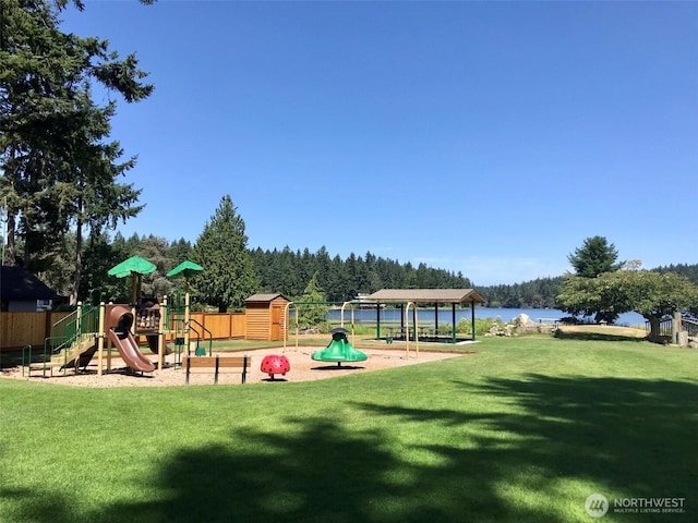 11712 114th Avenue Ct, Anderson Island, WA 98303 - community playground with a yard, fence, and an outdoor structure