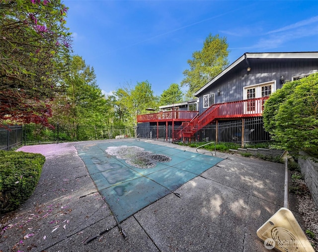 9652 Ronald Dr, Blaine, WA 98230 - view of pool with a wooden deck, fence, a patio, stairs, and a fenced in pool