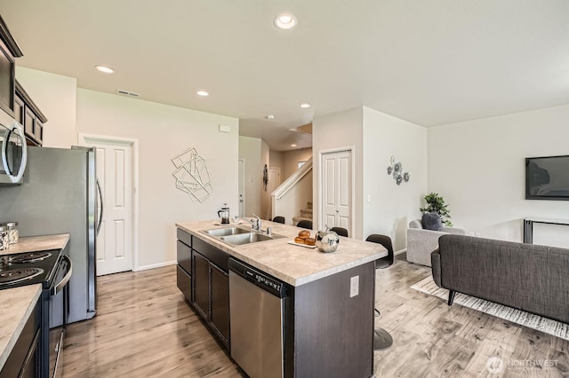 kitchen with visible vents, a sink, appliances with stainless steel finishes, and light wood-type flooring