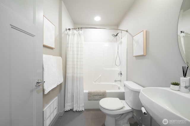 111 17th Ave Unit B, Seattle, WA 98112 - bathroom with a sink, toilet, tile patterned floors, shower / bath combo with shower curtain, and visible vents