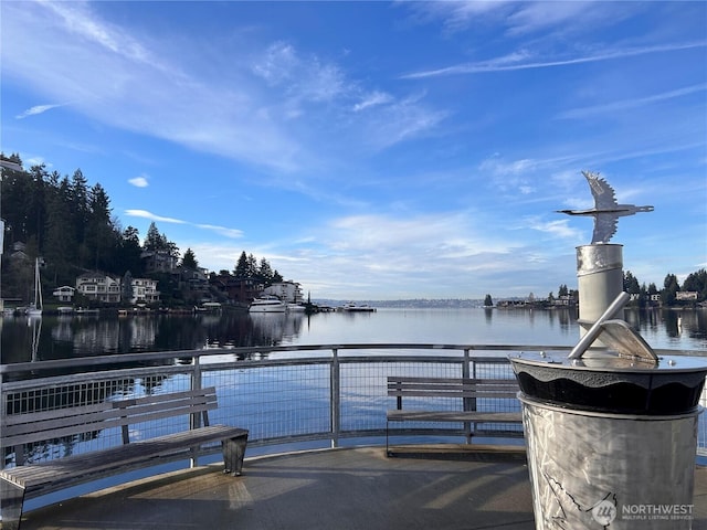 dock area featuring a water view