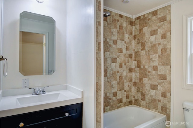 8095 Mosey Ct, Maple Falls, WA 98266 - full bathroom with shower / bathtub combination, vanity, crown molding, and toilet