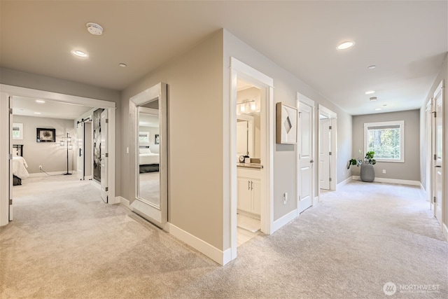16216 81st Pl NE, Kenmore, WA 98028 - hall with light carpet, baseboards, and recessed lighting