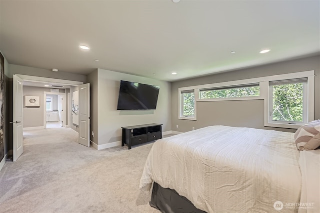 16216 81st Pl NE, Kenmore, WA 98028 - bedroom featuring light carpet, recessed lighting, and baseboards