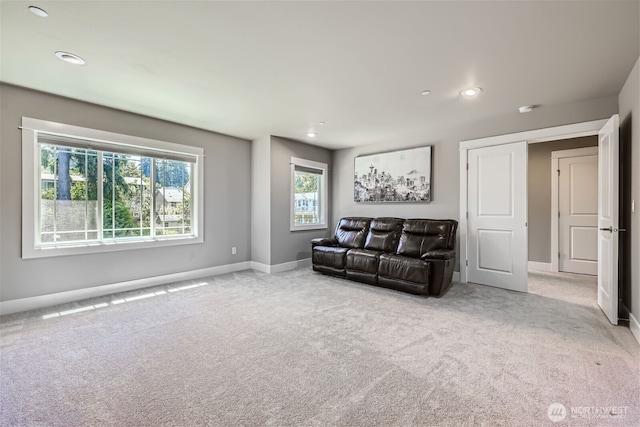 16216 81st Pl NE, Kenmore, WA 98028 - living room featuring carpet flooring, baseboards, and recessed lighting