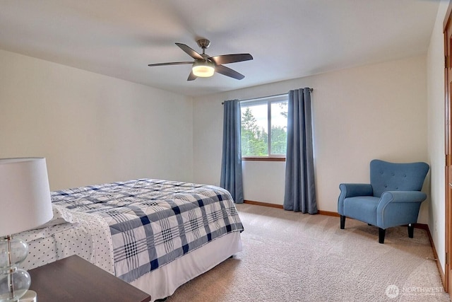1921 NE Haven Way, Tahuya, WA 98588 - bedroom featuring light colored carpet, baseboards, and a ceiling fan