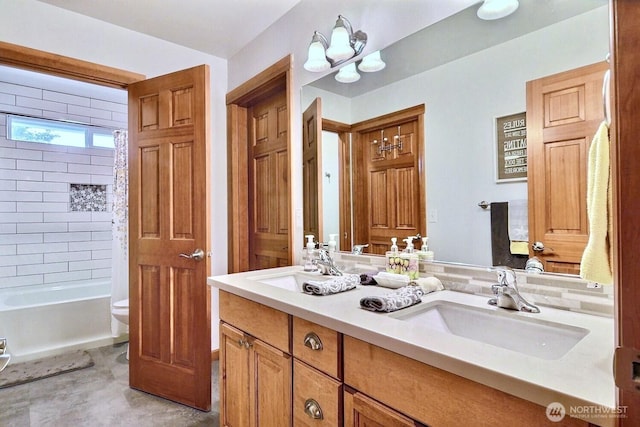 1921 NE Haven Way, Tahuya, WA 98588 - bathroom with toilet, double vanity, a sink, and shower / washtub combination