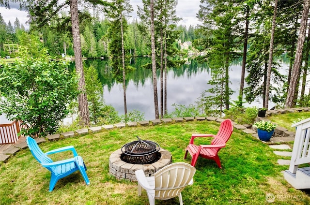 1921 NE Haven Way, Tahuya, WA 98588 - view of yard featuring a water view and an outdoor fire pit