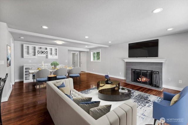 22115 103rd Pl SE, Kent, WA 98031 - living room featuring a fireplace, recessed lighting, and wood finished floors