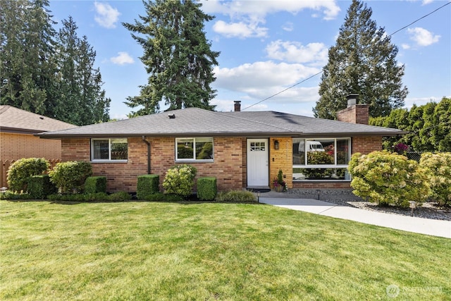 22115 103rd Pl SE, Kent, WA 98031 - ranch-style home with a front yard, a chimney, and brick siding